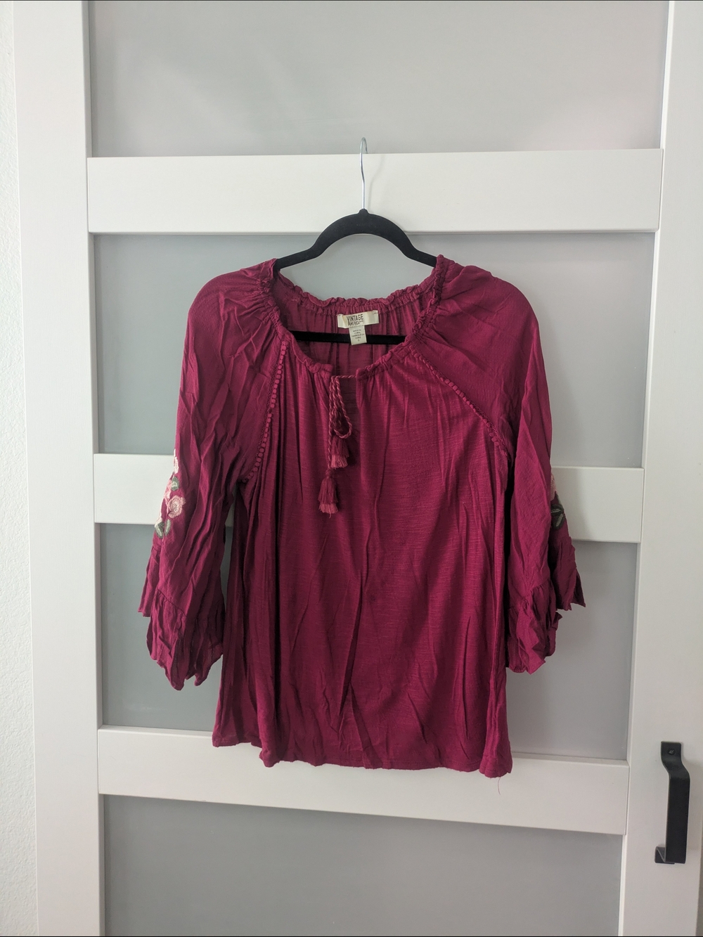 Lucky Brand Women's Magenta Peasant Blouse